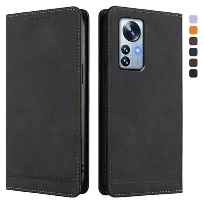 Obrázek produktu pro Pouzdro pro Xiaomi 12 Pro / 12S Pro, retroPolyuretankožené flip pouzdro s stojánkem a přihrádkami na karty Černý