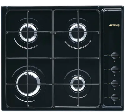 Produktbild von Smeg S64SN, Schwarz, Integriert, Gaskochfeld, Edelstahl, 4 Zone(n), 4 Zone(n)