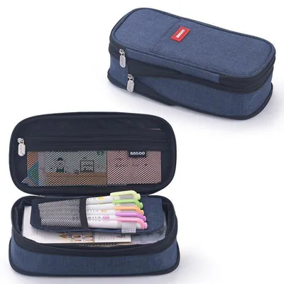 Produktbild von Federmäppchen Groß Canvas Polyester 3 Fächer Netz Büromaterial und Schule Stifteetui