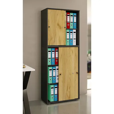 Produktbild von VCM Büroschrank mit 5 Fächern | moderner Aktenschrank mit Schiebetüren und Schloss | Maße ca. B. 70 x H. 184 x T. 37 cm – Lona 5-Fach abschließbar