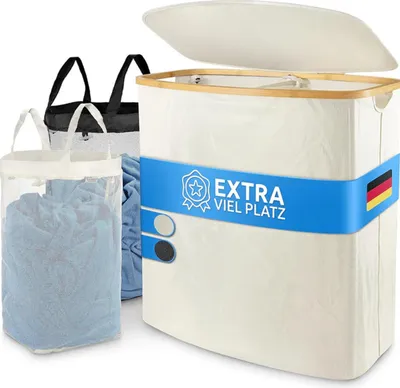 Produktbild von Hochwertiger Wäschekorb beige140 L Stoff  2 Fächer