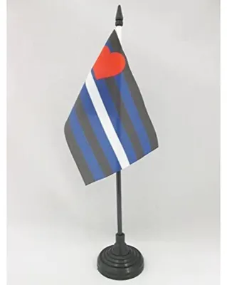 Tischflagge Regenbogen-Leder 15x10 cm mit schwarzem Stab und Fuß