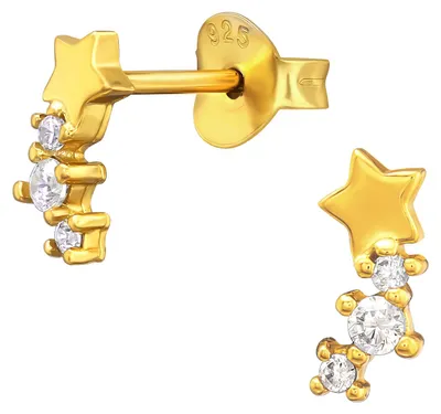 Produktbild von Ohrringe Stern 925 Silber vergoldet Ohrstecker Zirkonia Damen