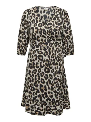 Produktbild von ONLY CARMAKOMA CARLIVIA Midi Wickelkleid Animal Print 3/4 Arm V-Ausschnitt Gr. 42