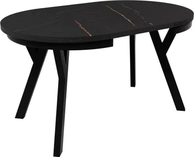 Produktbild von Esstisch ARI Rund 90-190 cm Ausziehbar Marmor San Sebastian Schwarz Gold