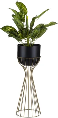 Obrázok produktu pre Howhomely Stojaci kvetinový stojan s krytom podkrovie 56 cm vyrobené z kovu - rastlinný stojan so zaujímavým dizajnom - Zlatý rám a èierne veko v podkroví - štýl