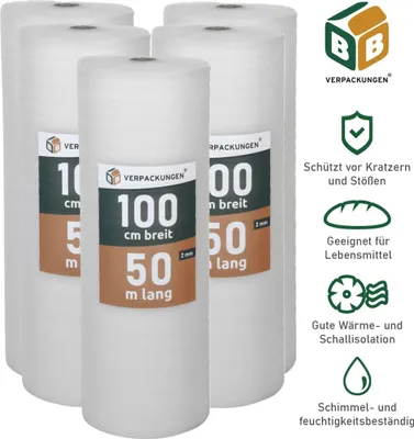 Produktbild von Trittschalldämmung (250 m²) multifunktionale PE-Schaumfolie 2mm für diverse Fußböden und Warmwasserfußbodenheizung Polster BB-Verpackungen