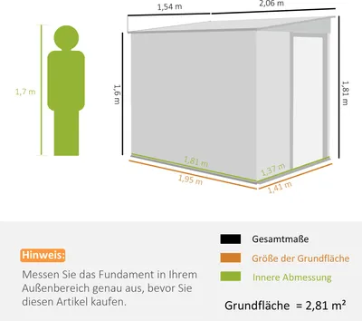 Produktbild von Outsunny Metall Gerätehaus 2,81m² 154x206,5x181 cm Geräteschuppen mit Pultdach