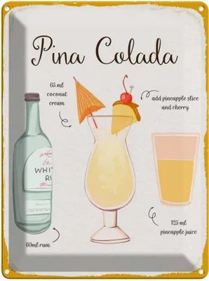 Produktbild von vianmo Blechschild 40x30 cm Pina Colada Cocktail Recipe Essen Trinken