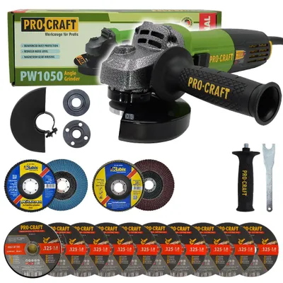 Imagen del producto de Amoladora angular Procraft PW1050 + 10 discos de corte, 2 discos de lija | SPW1050, 6977694790743