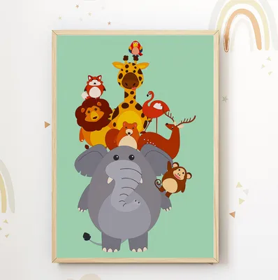 Produktbild von Tier Zootiere Waldtiere Freunde Bild DIN A4 Kinderzimmer Wandbild Babyzimmer Poster Dekoration