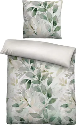 Produktbild von Biberna Satin Bettwäsche Blätterranke, Größe 1x 155x220 cm + 1x 80x80 cm, fichte