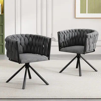 Produktbild von STILVORA Esszimmerstuhl, 2er set, Freizeit-Drehstuhl mit vier Stützbeinen aus Metall, 360°-Drehfunktion, für Wohnzimmer und Schlafzimmer, Samt