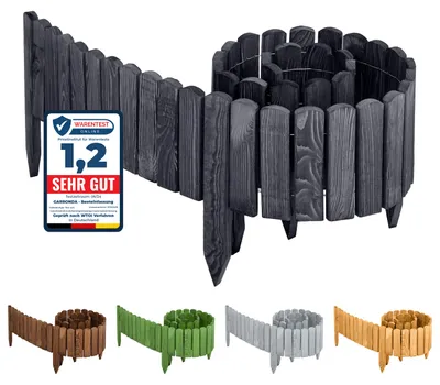 Produktbild von Garronda Beeteinfassung Holz Rollzaun Gartenzaun imprägniert Flexibler Rollborder Rasenkante Palisade Umzäunung für Garten Länge: 200 cm GD-0046 (Graphite, Höhe: 10 cm)