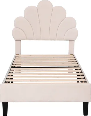 Produktbild von Flieks Polsterbett 90x200cm Samt mit Blumenform-Kopfteil und Lattenrost Einzelbett Kinderbett für Damen Kinder Jugend