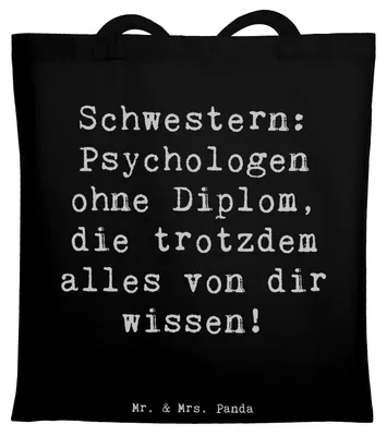 Produktbild von Mr. & Mrs. Panda Tote Bag Spruch Schwestern Psychologen - Schwarz - Geschenk, Shopping Tasche, Jutebeutel, Familie, canvas, Laptoptasche, Geschwister, Freude, Liebe