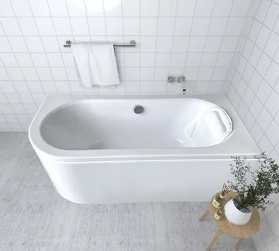 Produktbild von ECOLAM Badewanne Wanne Eckwanne Eckbadewanne für Zwei Modern Design Acryl weiß Avita 160x75 cm RECHTS + Kopfkissen Mare + Schürze Ablaufgarnitur