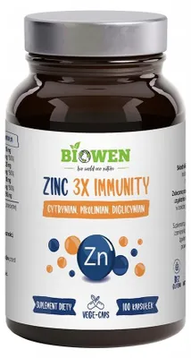 Suplement diety Biowen Zinc 3X Immunity cynk cytrynian pikolinian 100 kaps