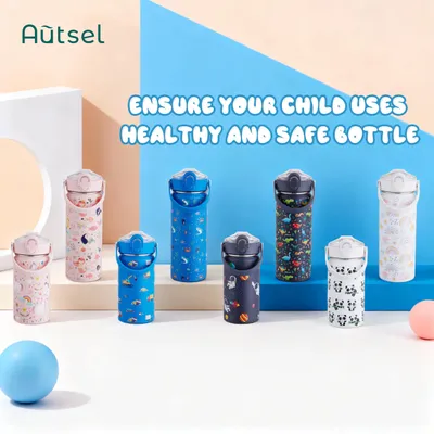 Image de Thermos pratique pour enfants, 550 ml, avec paille, sans BPA, en acier inoxydable, idéal pour l'école et la garderie