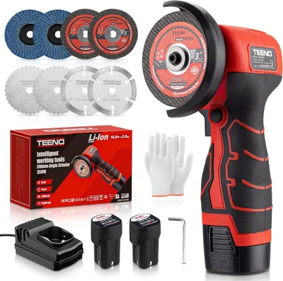 Produktbild von EENO Mini Akku Winkelschleifer 76 mm 8 Trennscheiben, 16,8 V, 19500 U/min, Kompakte Akku Flex zum Schneiden Schleifen Polieren, 2 Akkus Ladegerät
