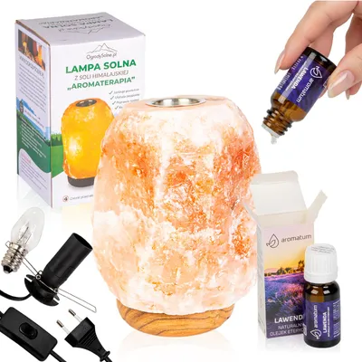 Zdjęcie produktu dla Zestaw - Lampa solna Aroma jonizator, oczyszczacz powietrza + Olejek eteryczny o zapachu lawendy do aromaterapii - Aromaterapia, jonizacja, dekoracja wnętrza, prezent wellness