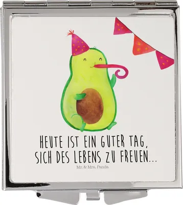 Produktbild von Mr. & Mrs. Panda Klappspiegel Avocado Party - Weiß - Geschenk, Happy Birthday, Handspiegel, Avocados, Geburtstag, Klappbarer Spiegel, Schminkspiegel, klein, Kleiner