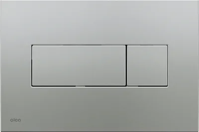 A close-up of a toilet flush plate with two buttons.