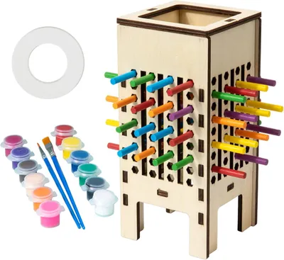 Produktbild von 4-in-1 Farblernturm, Pädagogisches Montessori Spielzeug ab 3 Jahre & Lernspiele ab 3 4 5 Jahren, Holzspielzeug mit 30 Stäben, Würfeln, Pinsel & Farben