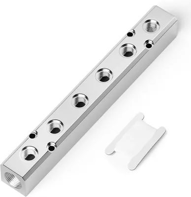 Imagen del producto de Bloque de derivación neumático de aluminio, de 6 vías y 8 puertos, para la distribución de aire comprimido