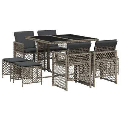 Produktbild von 9-tlg. Garten-Essgruppe mit Kissen Grau Poly Rattan