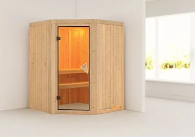 Produktbild von Sauna Larin : ohne Dachkranz : Bronzierte Ganzglastür : ohne Ofen Dachkranz: ohne Dachkranz Saunaofen: ohne Ofen Saunatür: Bronzierte Ganzglastür