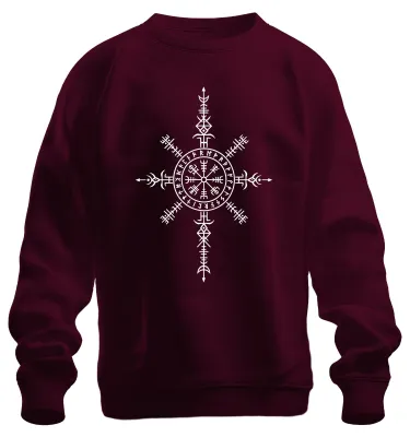 Produktbild von Vegvisir Wikinger Kompass Runen Nordisch Aegishjalmur Odin Sweatshirt Pullover, Burgundy, L