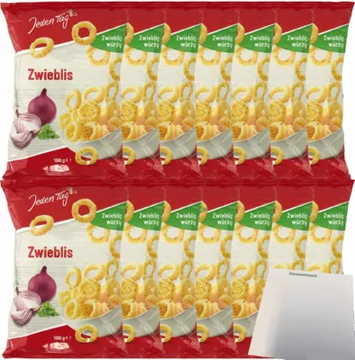 Produktbild von Jeden Tag Zwieblis zwieblig-würzig Zwiebelringe VPE (14x100g Packung) + usy Block