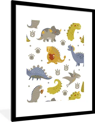 Produktbild von MuchoWow® Gerahmtes Poster Dinosaurier - Kinder - Design - Jungen - Mädchen - Kinder 60x80 cm - Poster mit Schwarzem Bilderrahmen Wandposter Rahmen Foto Bilder - Wohnzimmer - Dekorationen - Prämie