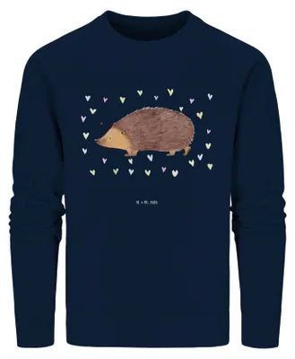 Produktbild von Mr. & Mrs. Panda Baumwoll Pullover Igel Herzen Größe XS - French Navy - Geschenk, Nachhaltiger, Pulli, Sweatshirt, Organic, Kuss, Vertrauen, Lustige Sprüche, Herz, Liebe