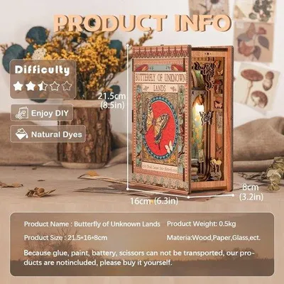 Produktbild von Holz-Modellbauset, 3D-Puzzle, mit Möbeln und LED-Beleuchtung, Buchstütze, Selbstbau, für Erwachsene