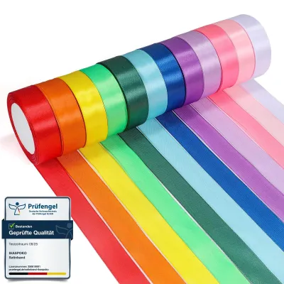 Produktbild von Satinband, 25 mm Breite - 22 Meter Länge - 12 Farben - Dekorationsband - Geschenkverpackung - Hochzeiten - Partydekoration - Dekorationsband