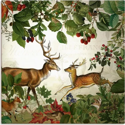 Produktbild von ARTland Leinwandbild Wildtiere im Herbst Wald Größe: 50x50 cm