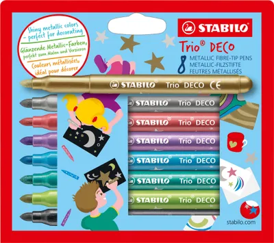 Produktbild von Metallic-Filzstift mit robuster XL-Spitze - STABILO Trio DECO - 8er Pack - mit 8 verschiedenen Farben