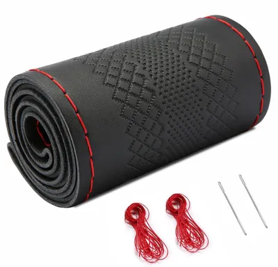 Imagen del producto de Funda para volante de cuero genuino, de ajuste universal de 37-39 cm, para volantes de camiones