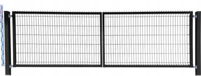 Zdjęcie produktu dla BRAMA 120cm czarna PANELOWA dwa SŁUPKI RAL9005 dwuskrzydłowa 123cm