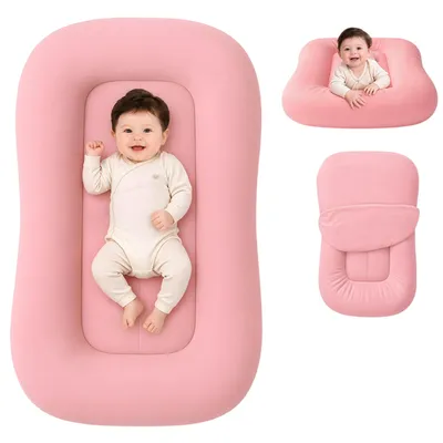 Produktbild von Babynest für Neugeborene (0–6 Monate), Babynestchen 75 x 45cm, Abnehmbarer und Maschinenwaschbar, Rosa