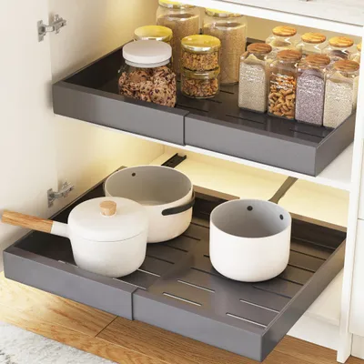 Teleskop-Küchenschublade 52 cm, 2er-Set, grau, ausziehbar