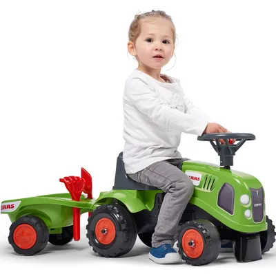 Image de Tracteur vert Falk Baby Claas avec remorque + accessoires pour 1 à 3 ans