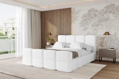 Produktbild von ALTDECOR Polsterbett mit Bettkasten - NATA-Z 180x200 Weiß, Bett mit Kopfteil, Boxbett ohne Matratze, Doppelbett mit Stauraum