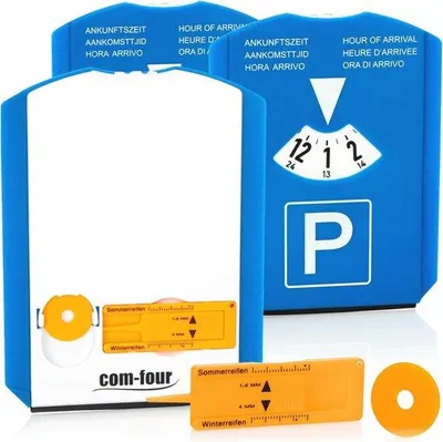 Productafbeelding van Praktische parkeerschijf met ijskrabber, winkelwagenchip en profielmes - 3 stuks voor uw auto