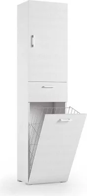 Produktbild von Weißer platzsparender Mehrzweck-Hochschrank mit Wäschekorb