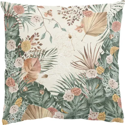 Produktbild von Dekokissen mit Motiv draußen / Outdoor Zierkissen waschbar Pflanzen grün Aquarell Tropisch Sofakissen ohne Füllung