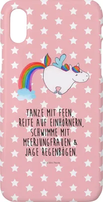 Produktbild von Mr. & Mrs. Panda Iphone 10 Handyhülle Einhorn Fliegendes Pferd - Rot Pastell - Geschenk, Erwachsenwerden, X, Hülle, Glitzer, Handy, Spielen, Unicorn, Cover, Regenbogen