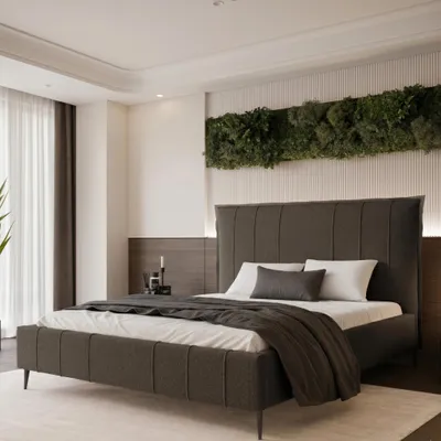 Obrázek produktu pro Čalouněná postel SOMALI 180x200, hnědá, strukturovaná látka, s úložným prostorem a roštem